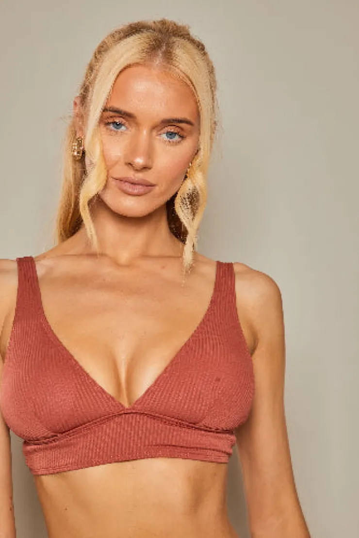Sale In The Style Contour Rib Bikini Top Rust