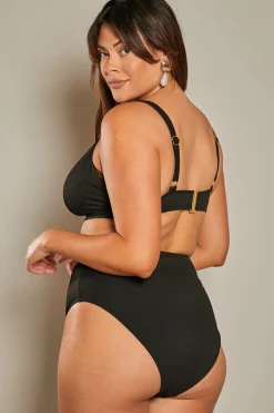 Online In The Style Contour Rib High Leg High Waisted Bikini Bottoms Black