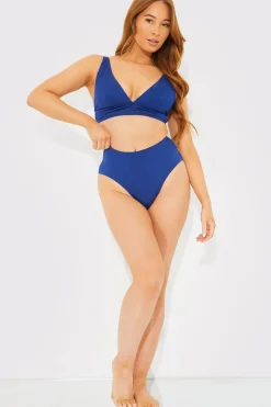 Best In The Style Contour Rib High Waisted High Leg Bikini Bottom Navy