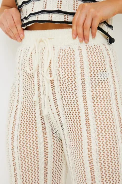 Outlet In the Style Contrast Binding Crochet Co-Ord Trouser Cream
