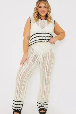 Outlet In the Style Contrast Binding Crochet Co-Ord Trouser Cream