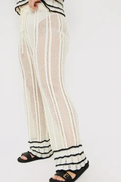 Outlet In the Style Contrast Binding Crochet Co-Ord Trouser Cream