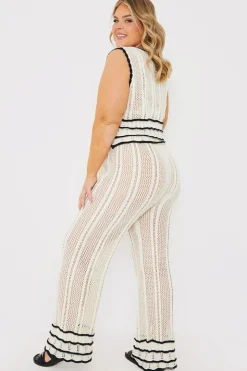 Outlet In the Style Contrast Binding Crochet Co-Ord Trouser Cream