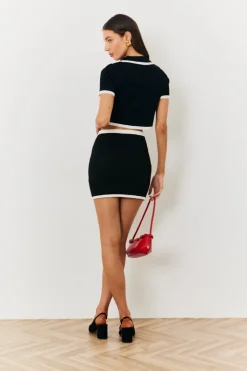 Outlet In The Style Contrast Piping Co Ord Knit Mini Skirt Black