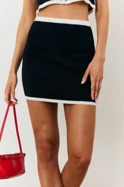 Outlet In The Style Contrast Piping Co Ord Knit Mini Skirt Black