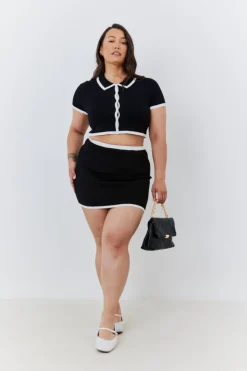 Outlet In The Style Contrast Piping Co Ord Knit Mini Skirt Black