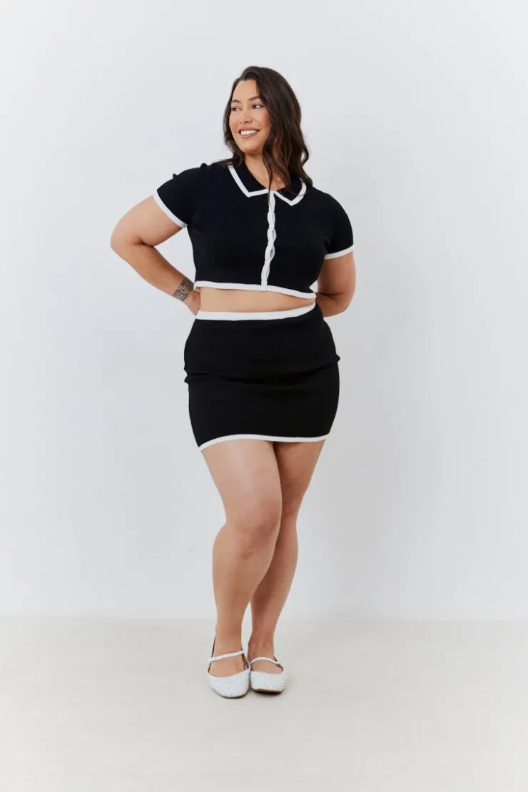 Outlet In The Style Contrast Piping Co Ord Knit Mini Skirt Black