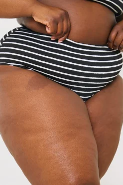 Clearance In the Style Control Crinkle Stripe High Waisted Bikini Bottom Black