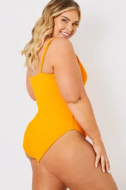 Discount In the Style Control Crinkle Wrap Front O Ring Swimsuit Orange