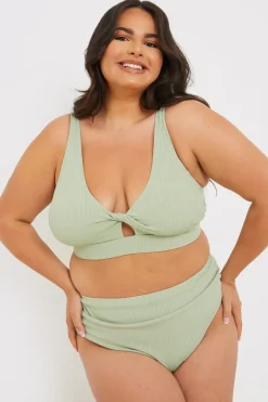 Best In the Style Control High Waisted Rib Bikini Bottoms Sage