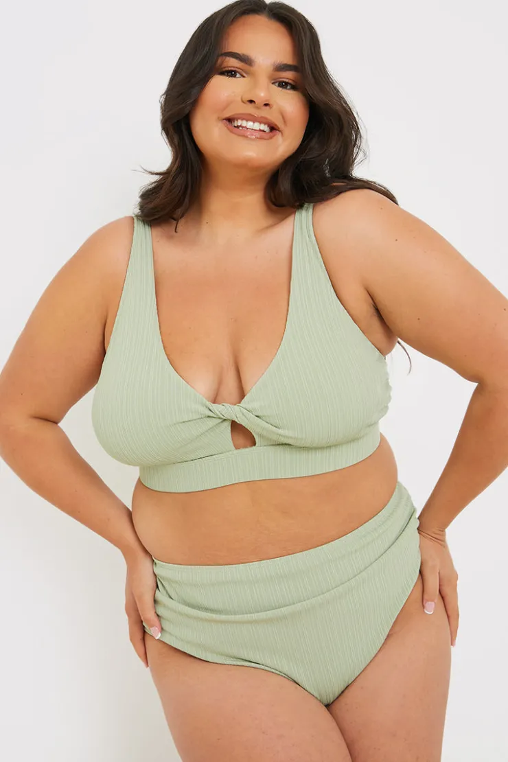 Best In the Style Control High Waisted Rib Bikini Bottoms Sage