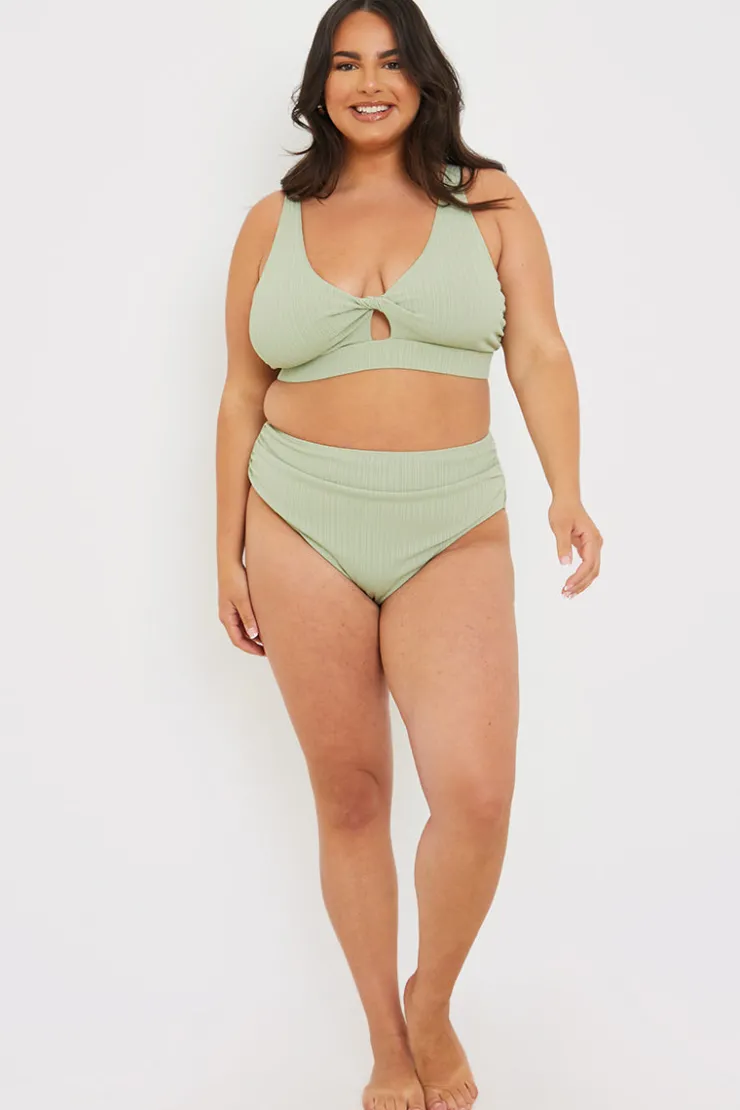 Best In the Style Control High Waisted Rib Bikini Bottoms Sage