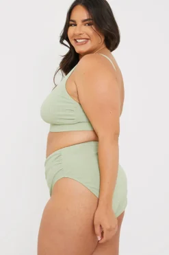 Best In the Style Control High Waisted Rib Bikini Bottoms Sage