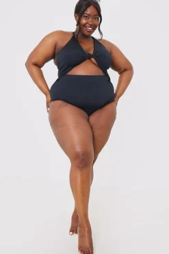 New In the Style Control Knot Detail Cut Out Swimsuit Black