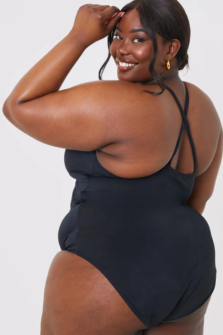 New In the Style Control Knot Detail Cut Out Swimsuit Black
