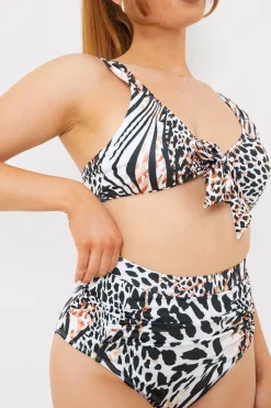 Outlet In The Style Control Ruched Detail Leopard Print High Waist Bikini Bottom Multicoloured