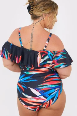 Online In the Style Control Ruched Detail Palm Print Bikini Bottom Black