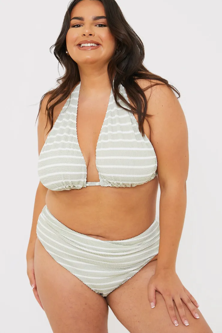 Outlet In the Style Control Stripe Boomerang Bikini Bottoms Sage