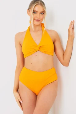 Online In the Style Control Textured High Waist Bikini Bottoms Orange