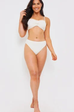 Best In the Style Control Textured High Waist Bikini Bottoms Cream