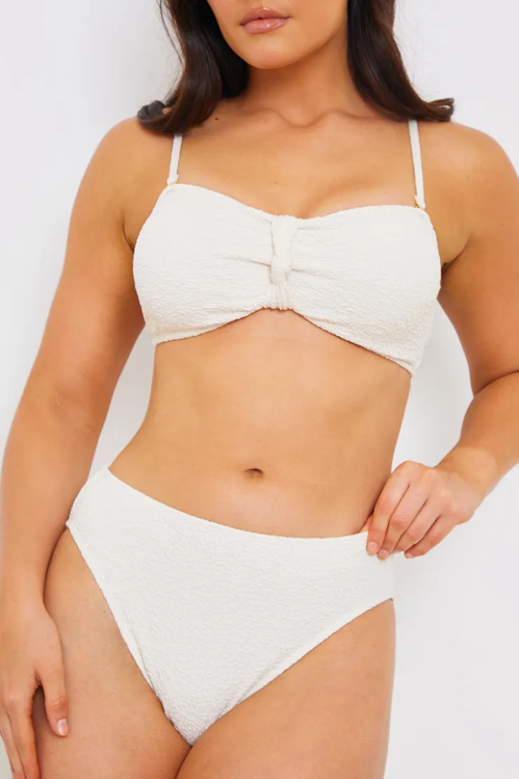 Best In the Style Control Textured High Waist Bikini Bottoms Cream