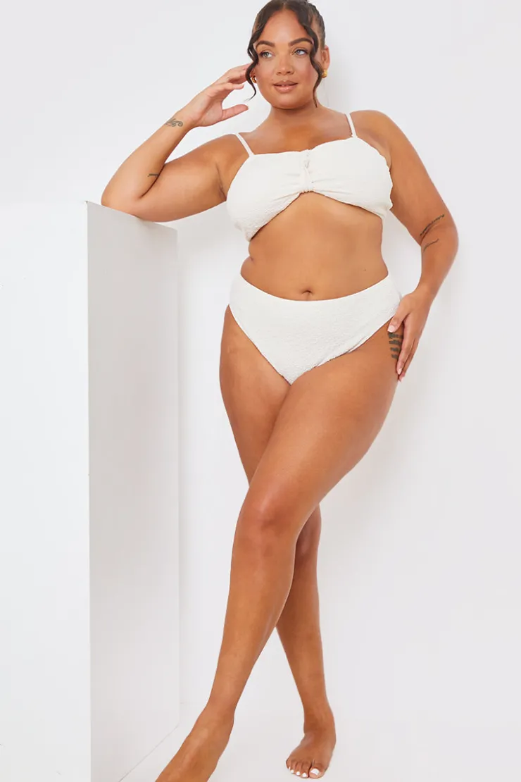Best In the Style Control Textured High Waist Bikini Bottoms Cream