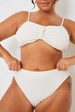 Best In the Style Control Textured High Waist Bikini Bottoms Cream