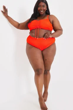 Best In the Style Control Textured High Waist Bikini Bottom Orange