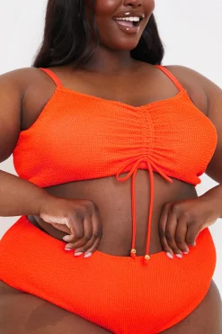 Best In the Style Control Textured High Waist Bikini Bottom Orange