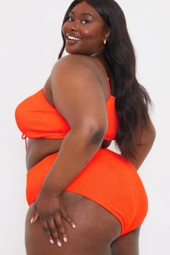Best In the Style Control Textured High Waist Bikini Bottom Orange