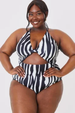 Best In the Style Control Zebra Print Knot Detail Cut Out Swimsuit White