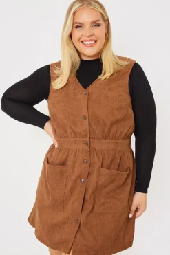 Best In the Style Corduroy Pinafore Dress Brown