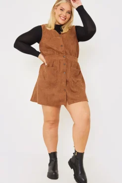 Best In the Style Corduroy Pinafore Dress Brown