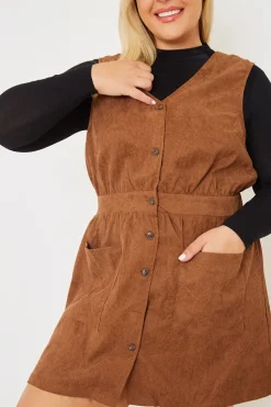 Best In the Style Corduroy Pinafore Dress Brown