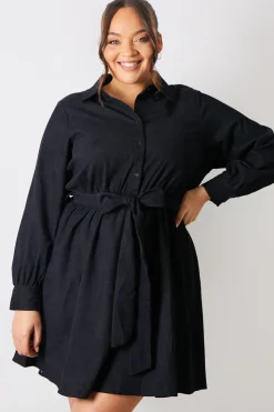 Best In the Style Corduroy Shirt Dress Black