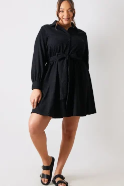 Best In the Style Corduroy Shirt Dress Black