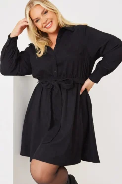 Best In the Style Corduroy Shirt Dress Black