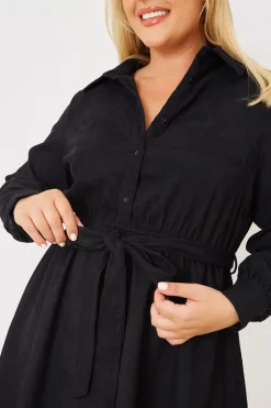 Best In the Style Corduroy Shirt Dress Black