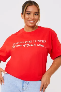 Sale In The Style Coronation Lunch Slogan T-Shirt Red