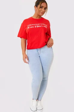 Sale In The Style Coronation Lunch Slogan T-Shirt Red