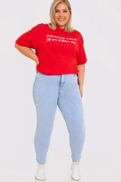 Sale In The Style Coronation Lunch Slogan T-Shirt Red
