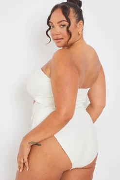 Discount In the Style Corsage Detail Bandeau Swimsuit Cream