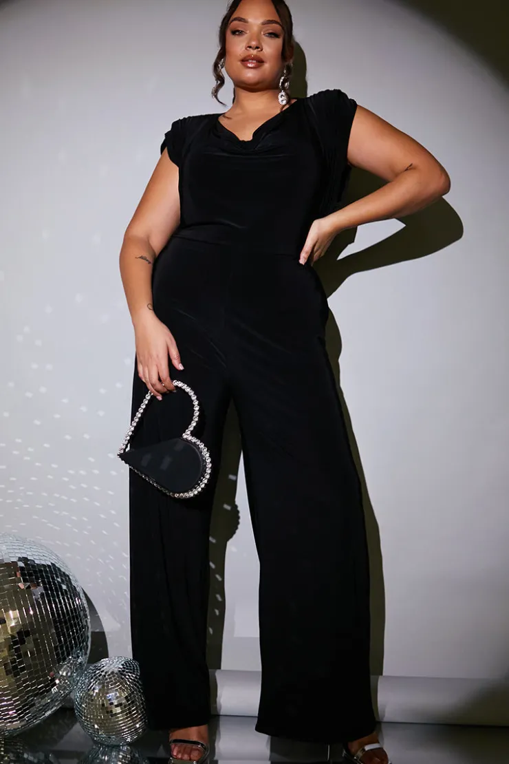Hot In the Style Cowl Neck Double Slinky Jumpsuit Black