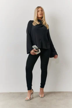 Clearance In the Style Cowl Neck Draped Blouse Black
