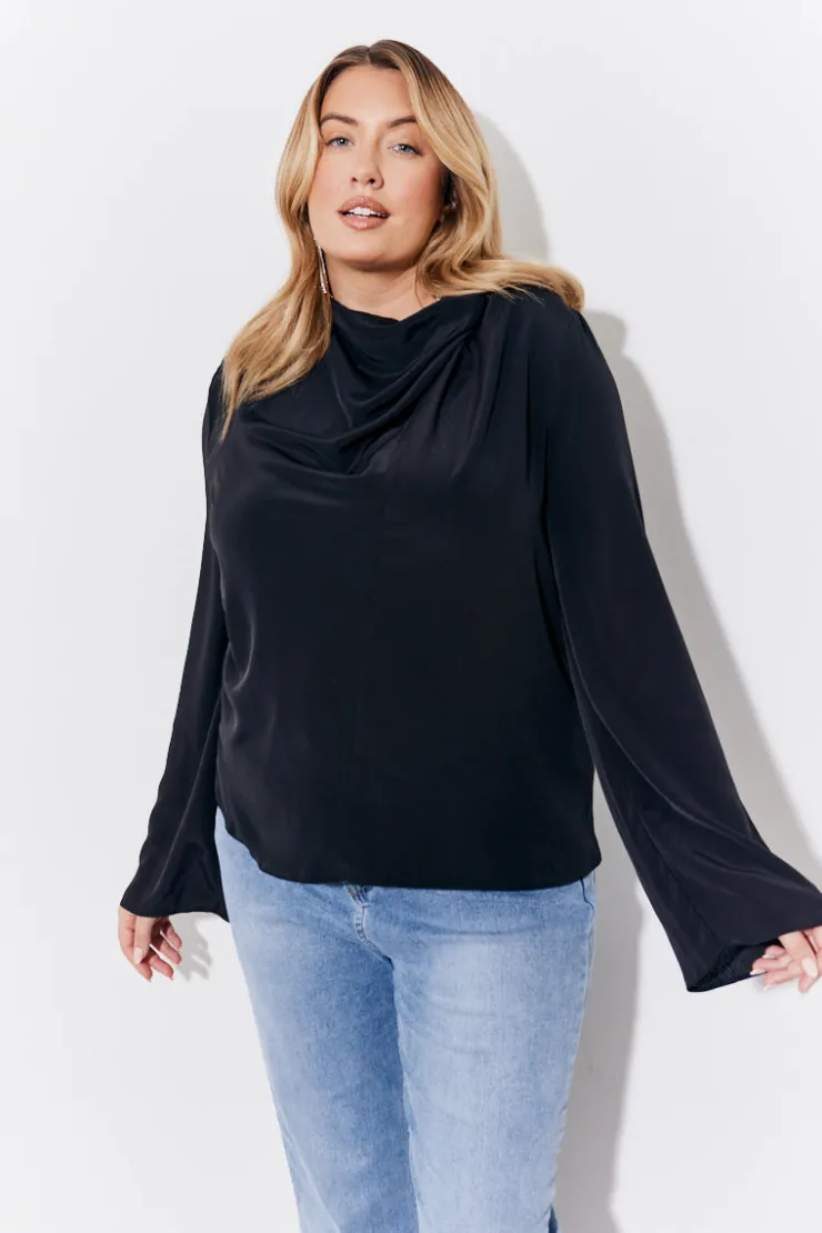 Clearance In the Style Cowl Neck Draped Blouse Black