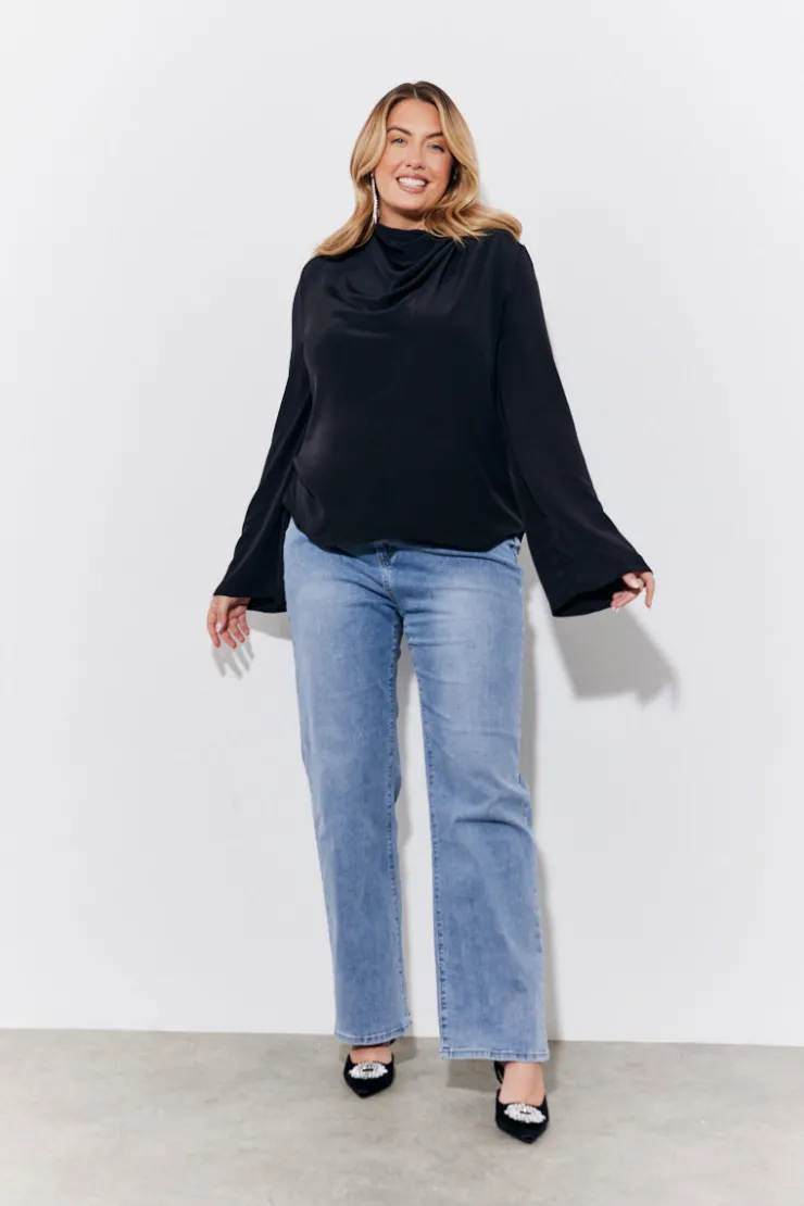 Clearance In the Style Cowl Neck Draped Blouse Black