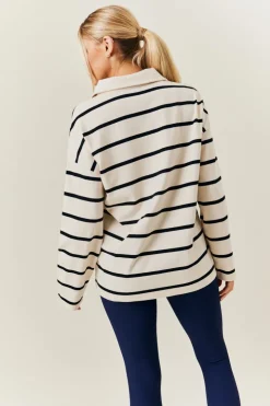 Best In The Style Cream & Black 90's Stripe Long Sleeve Rugby Shirt Multi