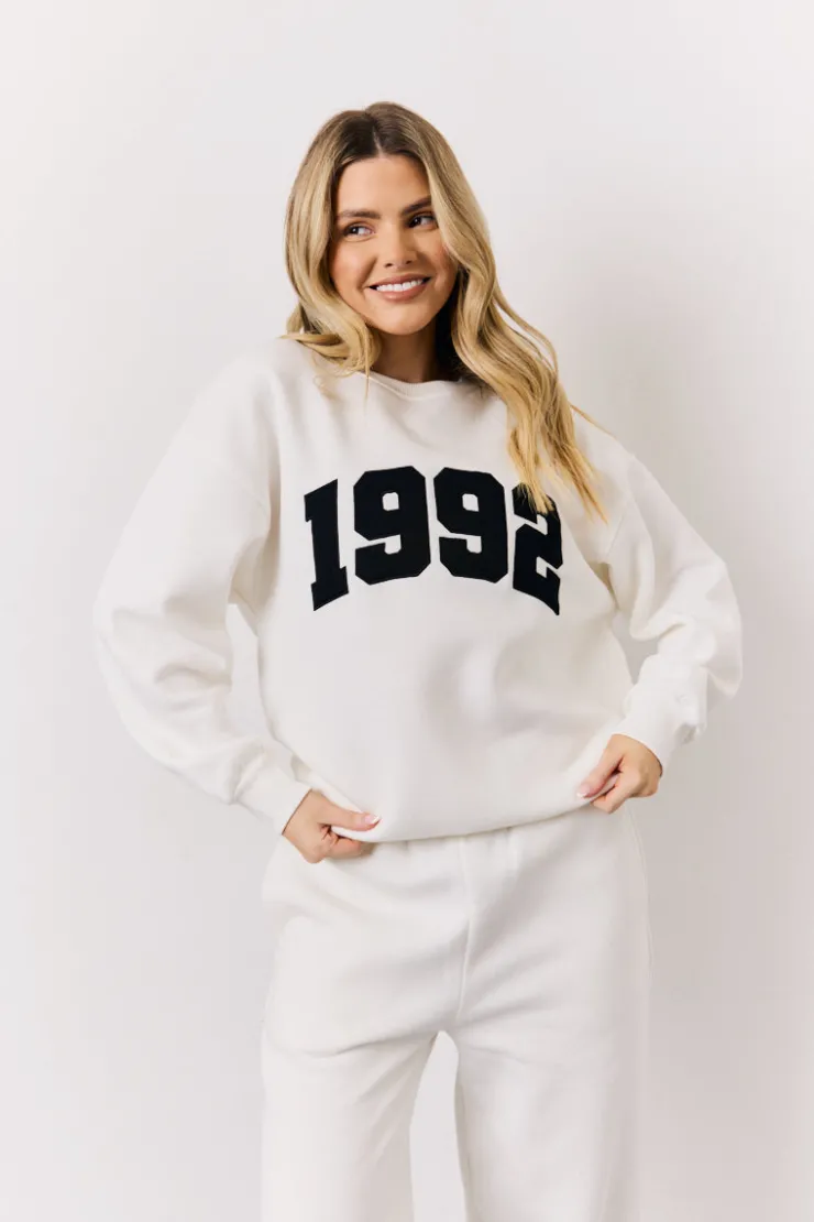 Best In The Style 1992 Embroidered Slogan Sweatshirt Cream