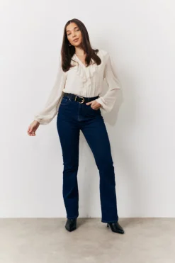 Outlet In the Style Button Front Frill Bodysuit Cream