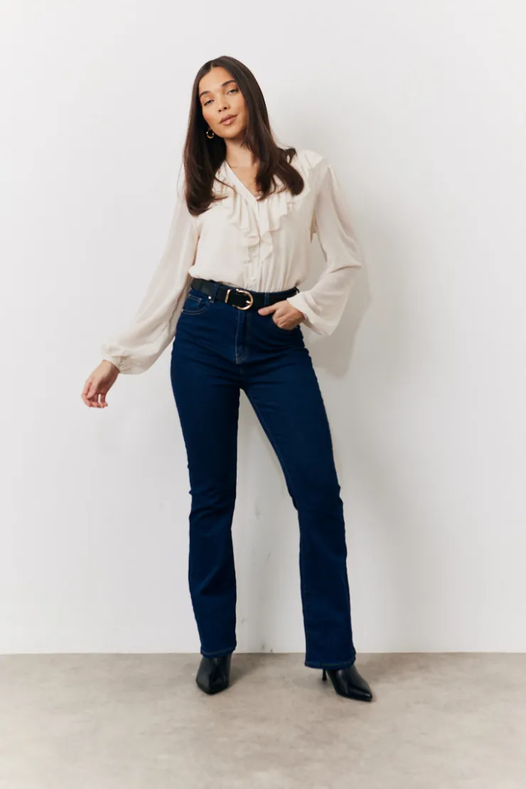 Outlet In the Style Button Front Frill Bodysuit Cream